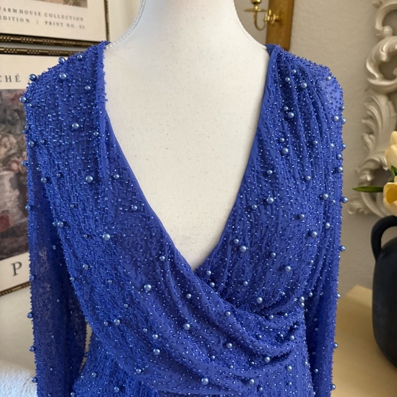 OH POLLY Chelsea Embellished Wrap Over A-Line Mini Dress in Dark Blue Size 8 NWT - Picture 5 of 11